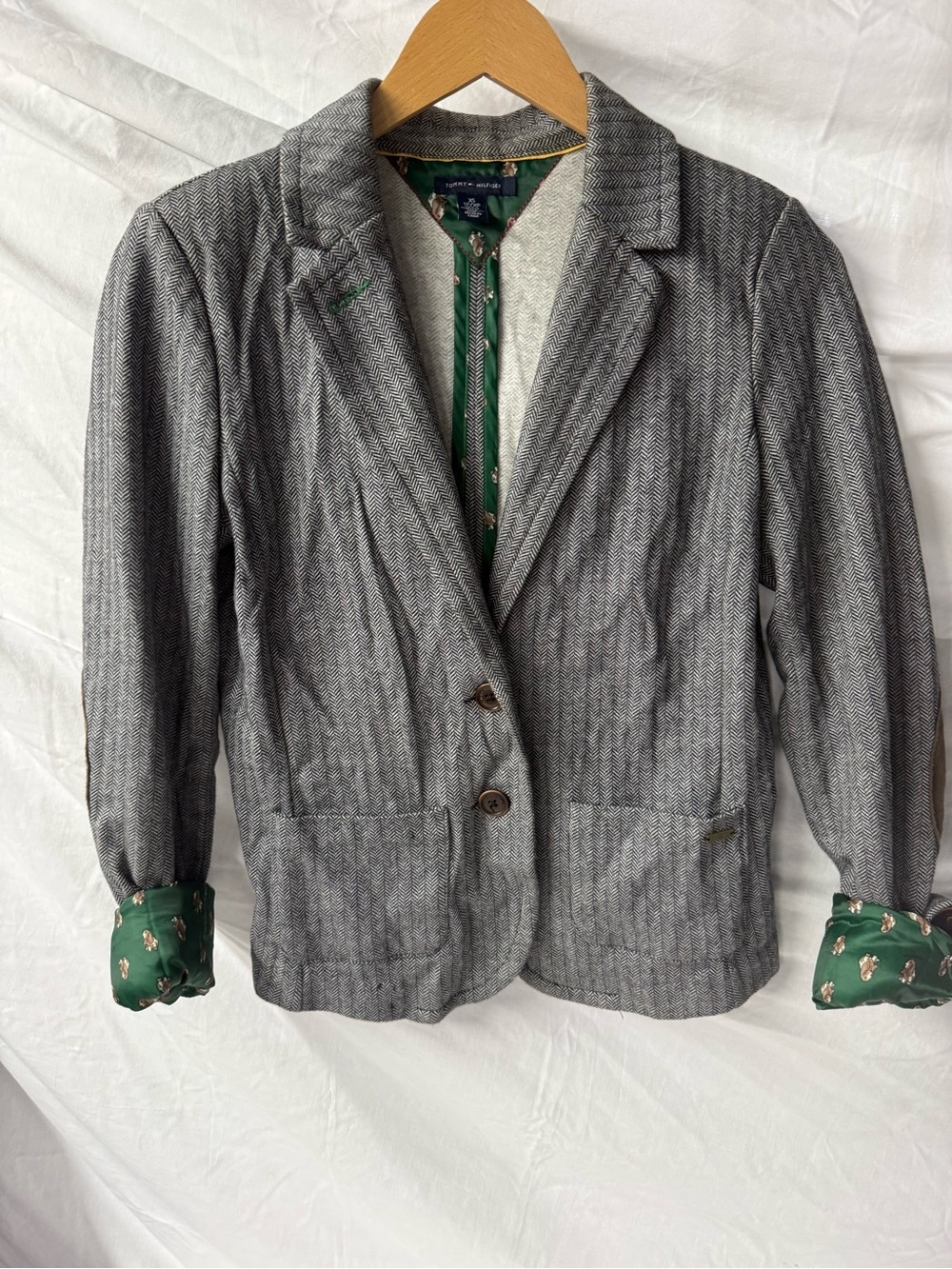 Tommy Hilfiger Gray Herringbone Blazer with Green Lining  size XS